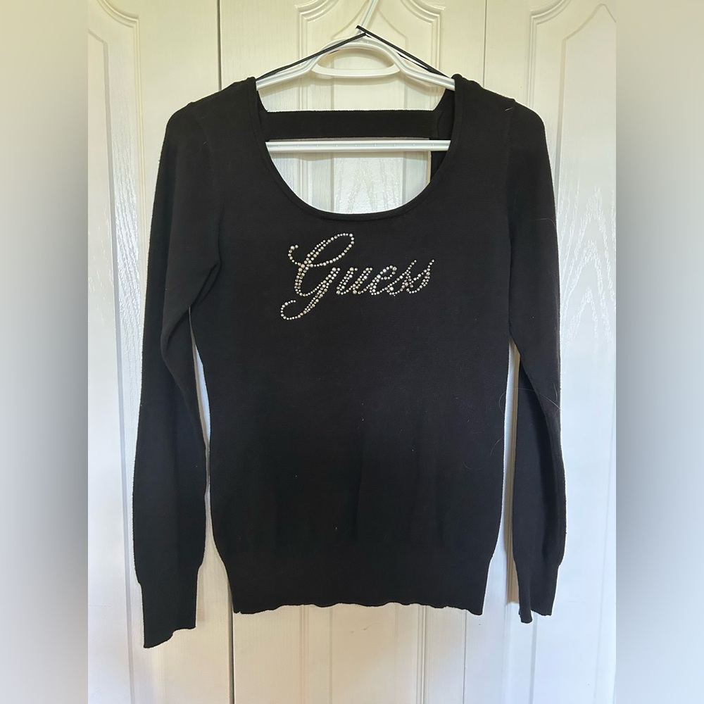 Guess Black Rhinestone Logo Sweater
